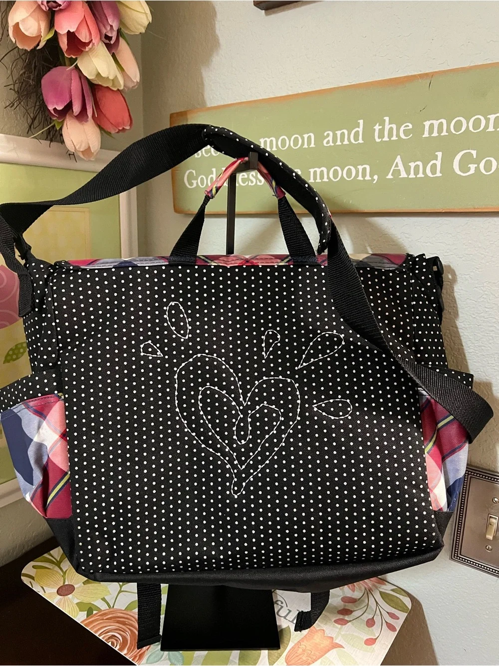 Justice Pink Navy Plaid Laptop Messenger Bag with Star Stud & Union Jack